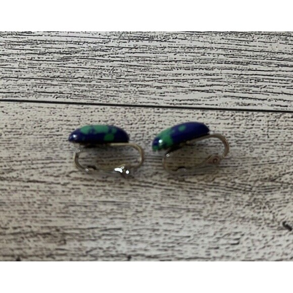 Azurite Malachite Clip On Silver Tone Earrings - Picture 4 of 5